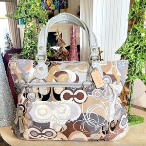 Coach Poppy 18342 Pop C Metallic Silver Graffiti Large Glam Tote